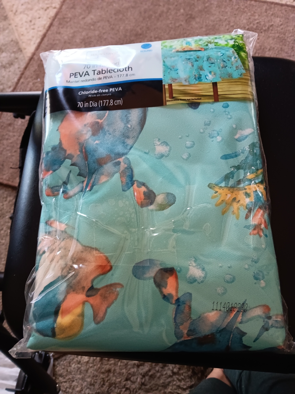 Mainstays Aqua Round Tablecloth with Coral and Blue Fish Print